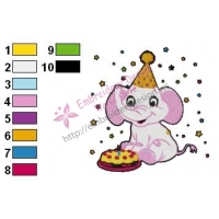 Baby Elephant in BirthDay Embroidery Design
